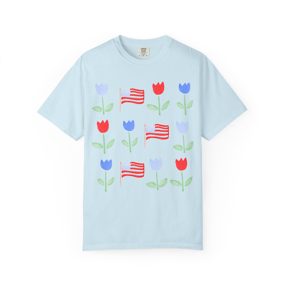 Patriotic Tulip T-Shirt — American Flag Floral Tee