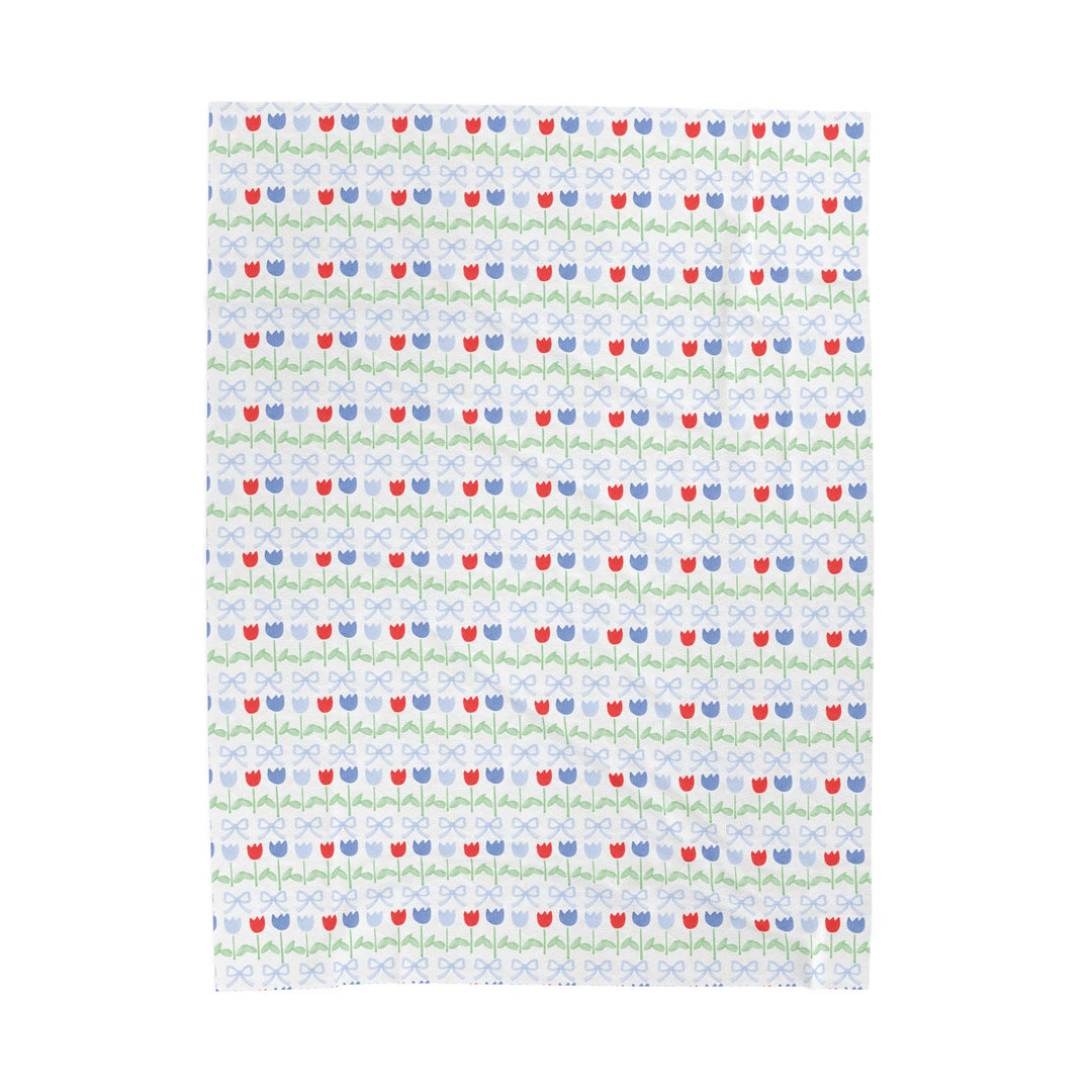 Velveteen Plush Blanket — Red &amp; Blue Tulip Pattern Cozy Throw