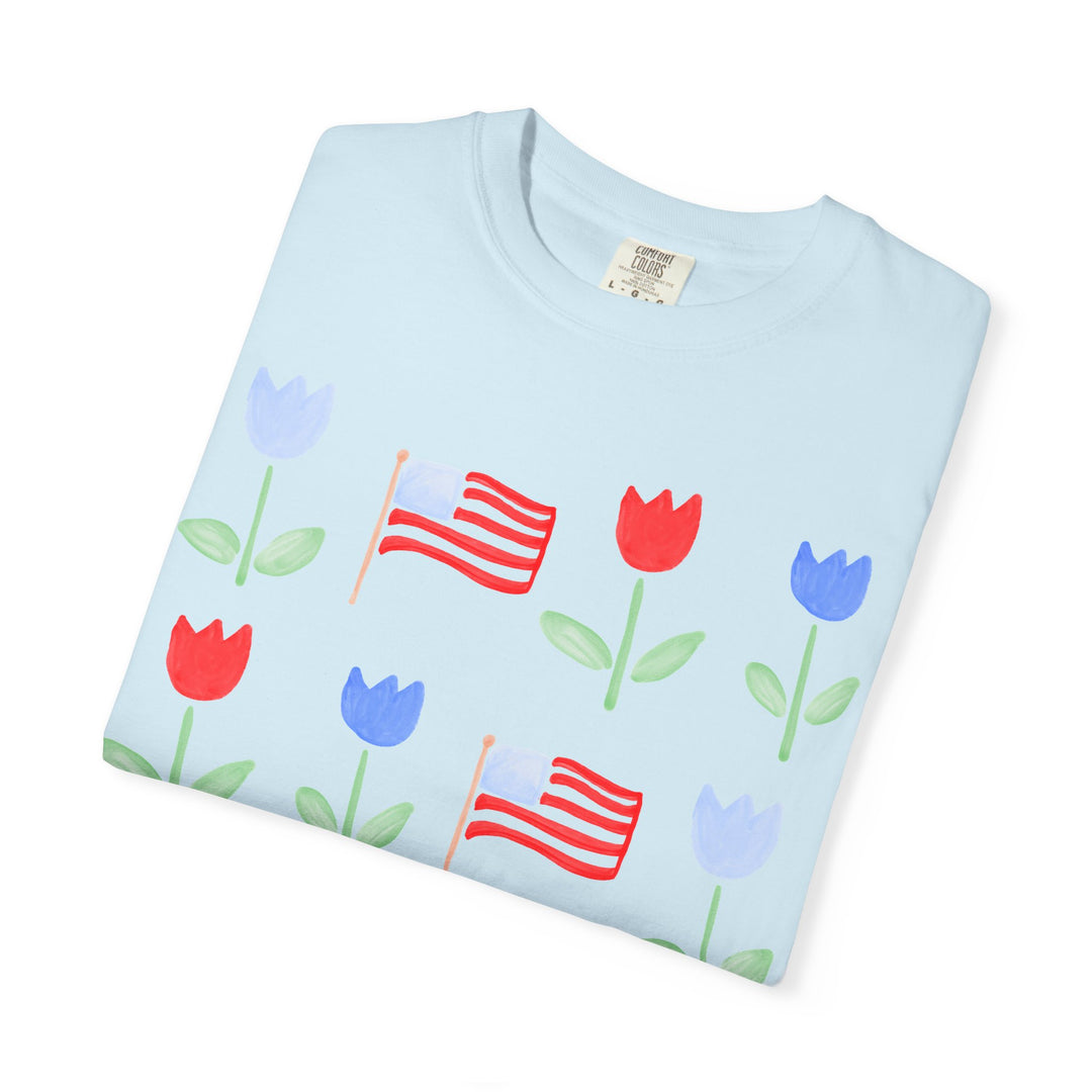 Patriotic Tulip T-Shirt — American Flag Floral Tee
