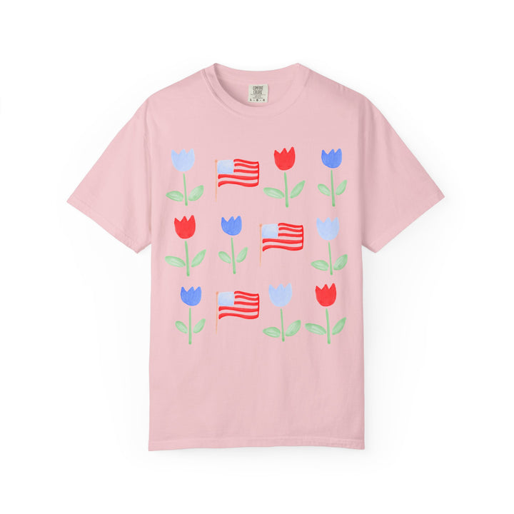 Patriotic Tulip T-Shirt — American Flag Floral Tee