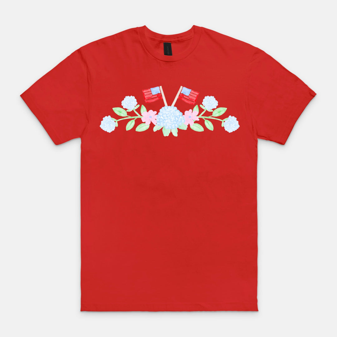 Hydrangeas &amp; Flags Grandmillennial Graphic Tee 🎀🇺🇸