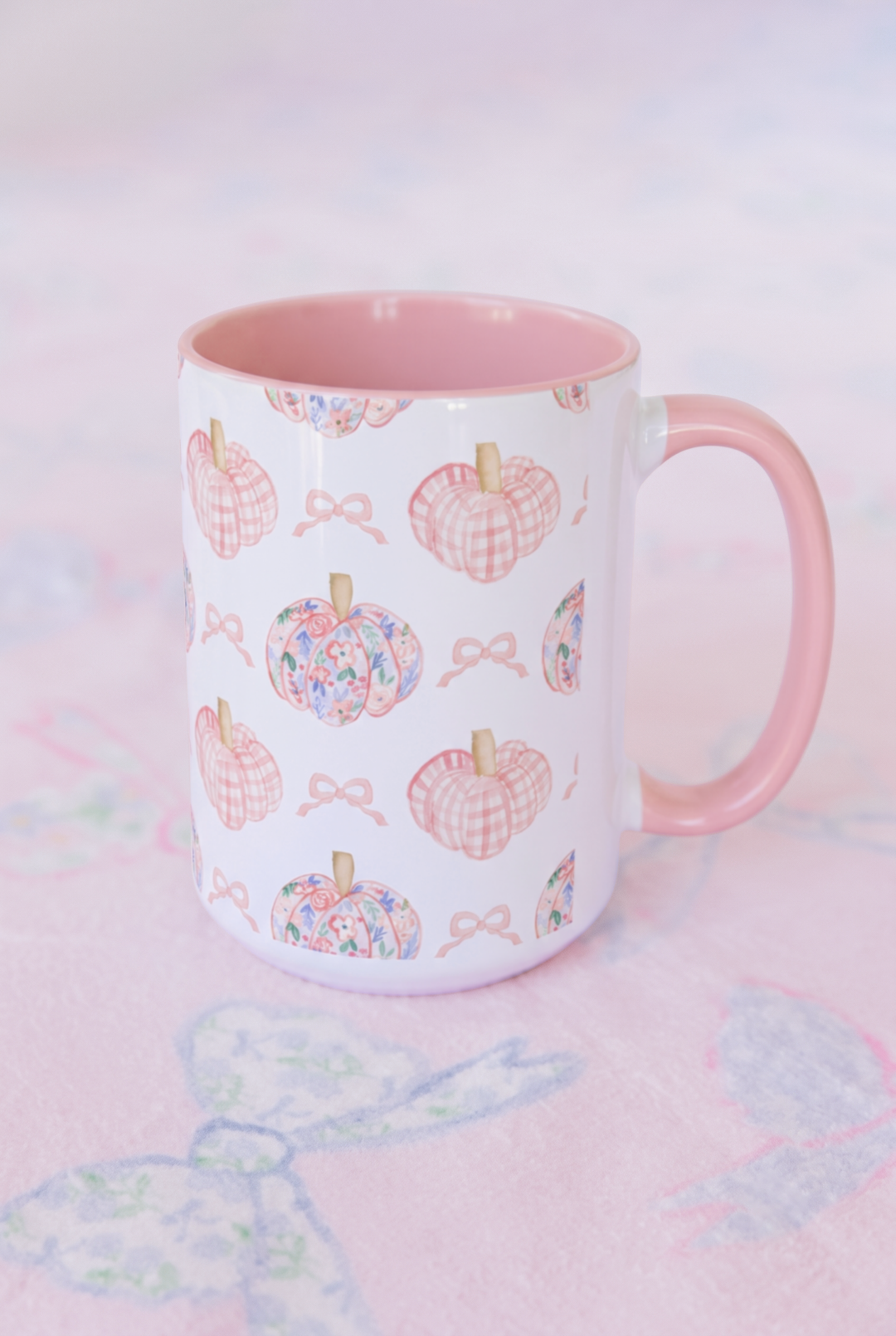 Pink Floral Pumpkin Coffee Mug — Cute Fall Accent Mug (11/15oz)
