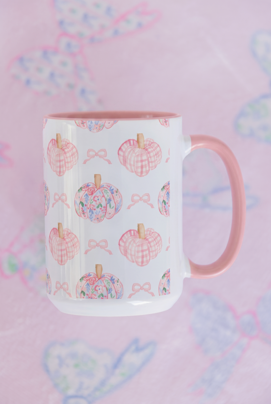 Pink Floral Pumpkin Coffee Mug — Cute Fall Accent Mug (11/15oz)