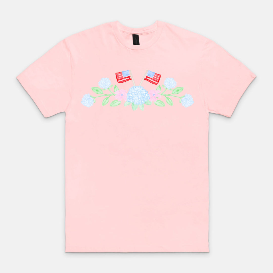 Hydrangeas &amp; Flags Grandmillennial Graphic Tee 🎀🇺🇸