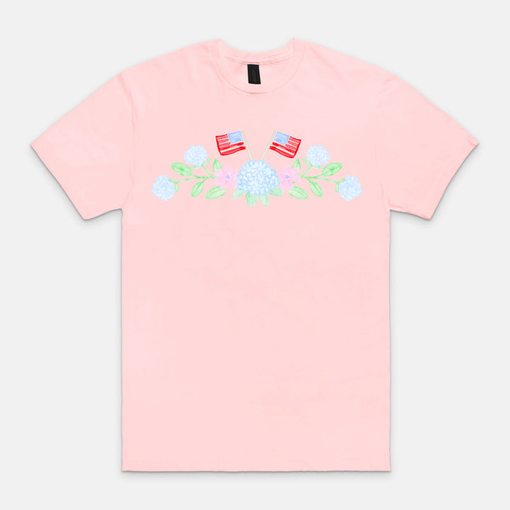 Hydrangeas &amp; Flags Grandmillennial Graphic Tee 🎀🇺🇸