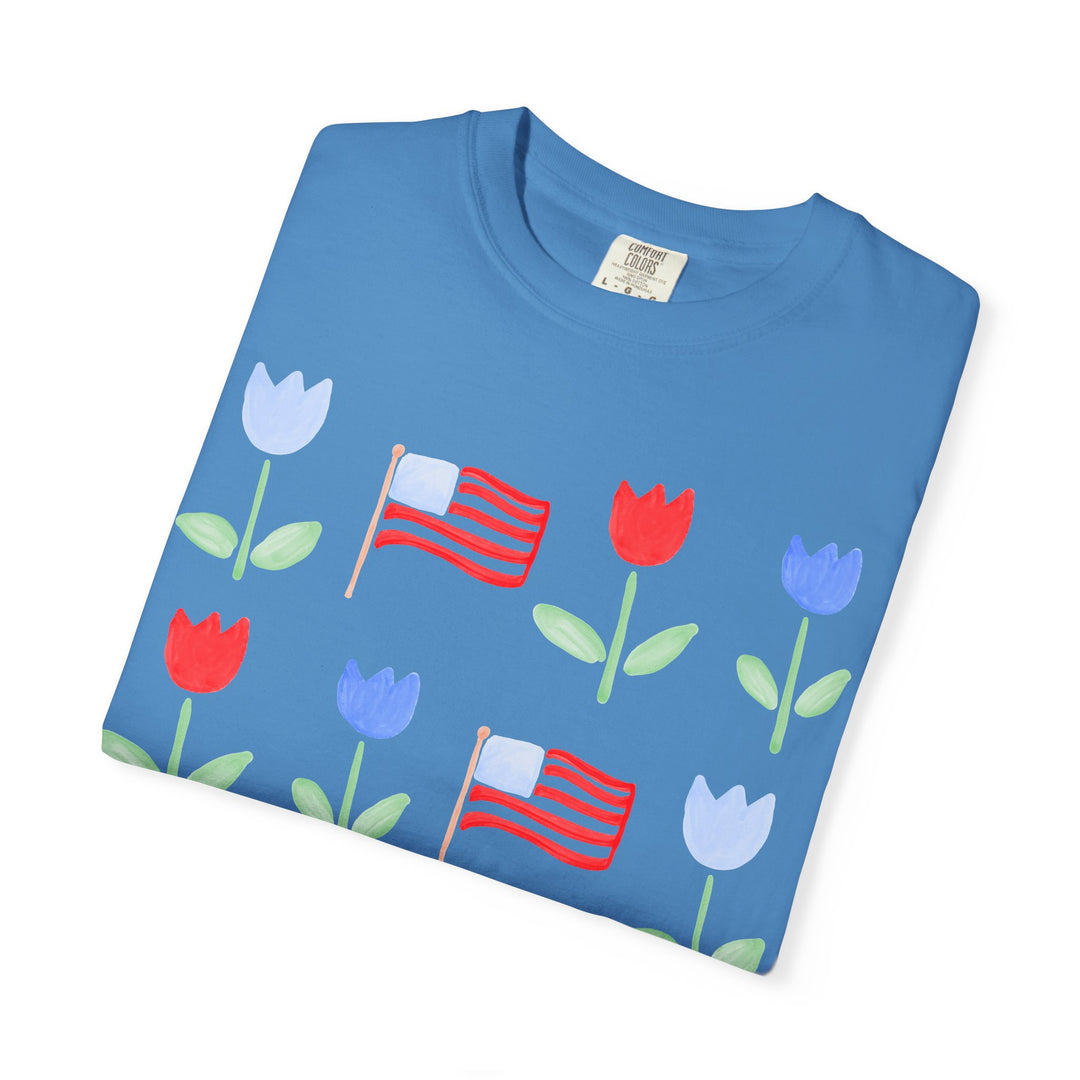 Patriotic Tulip T-Shirt — American Flag Floral Tee