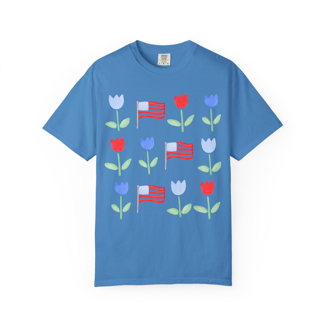 Patriotic Tulip T-Shirt — American Flag Floral Tee