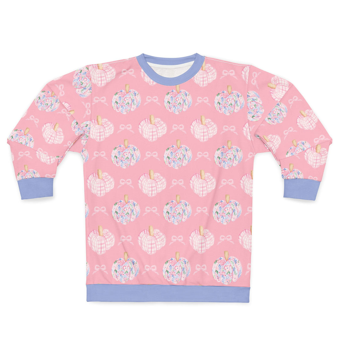 Pink Pumpkin Pattern Sweatshirt — Cute Pastel Autumn Crewneck