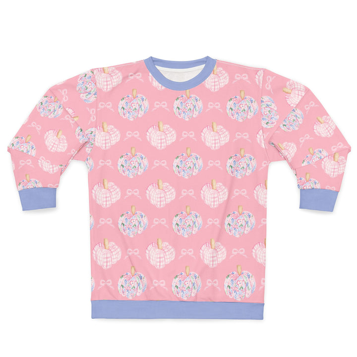 Pink Pumpkin Pattern Sweatshirt — Cute Pastel Autumn Crewneck