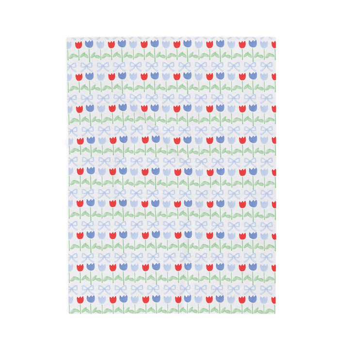 Velveteen Plush Blanket — Red &amp; Blue Tulip Pattern Cozy Throw