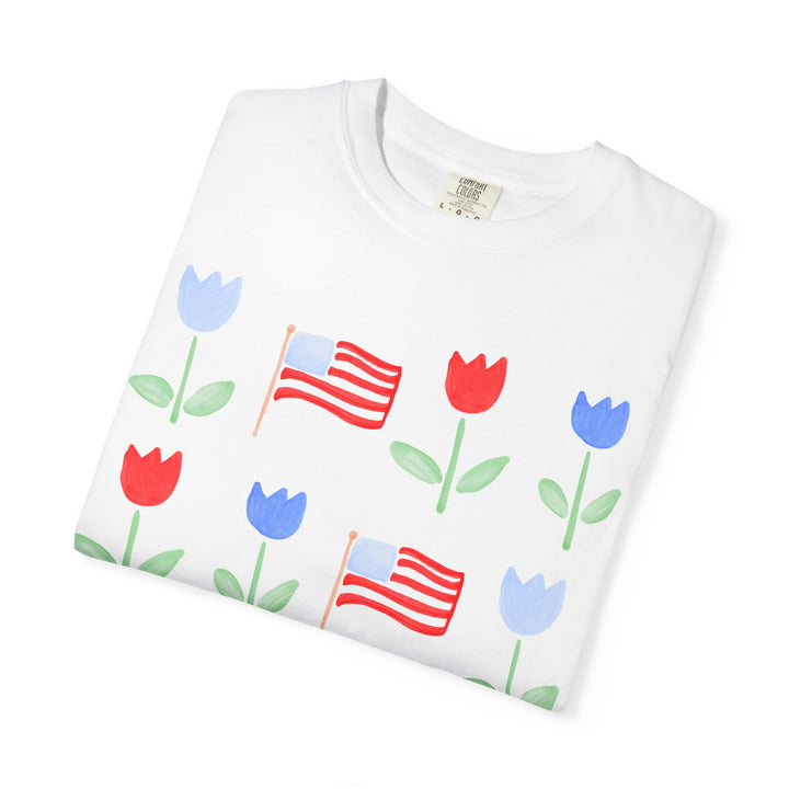 Patriotic Tulip T-Shirt — American Flag Floral Tee