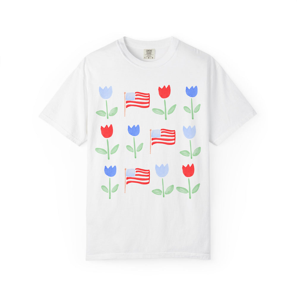 Patriotic Tulip T-Shirt — American Flag Floral Tee