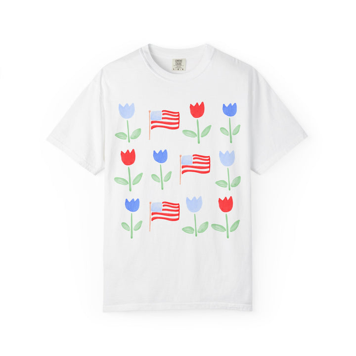 Patriotic Tulip T-Shirt — American Flag Floral Tee