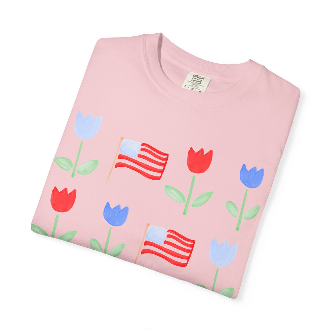 Patriotic Tulip T-Shirt — American Flag Floral Tee