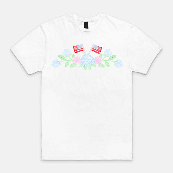 Hydrangeas &amp; Flags Grandmillennial Graphic Tee 🎀🇺🇸