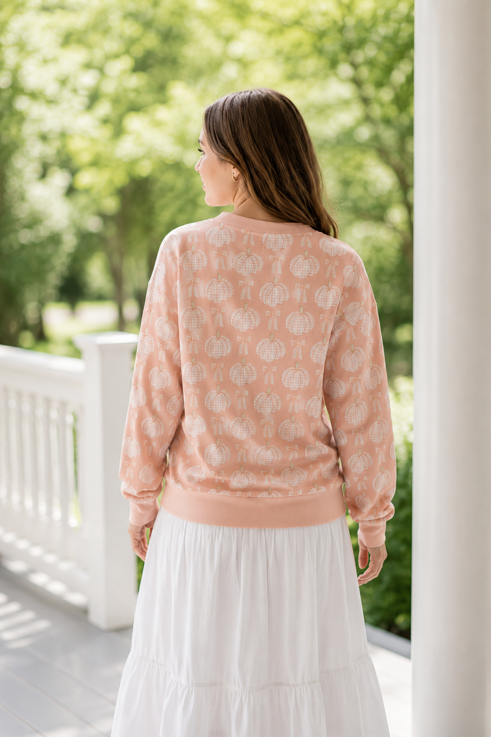 Blush Gingham Pumpkin Sweatshirt | Pink Pumpkin Crewneck | Cozy Fall Pullover | Grandmillennial Women's Sweater