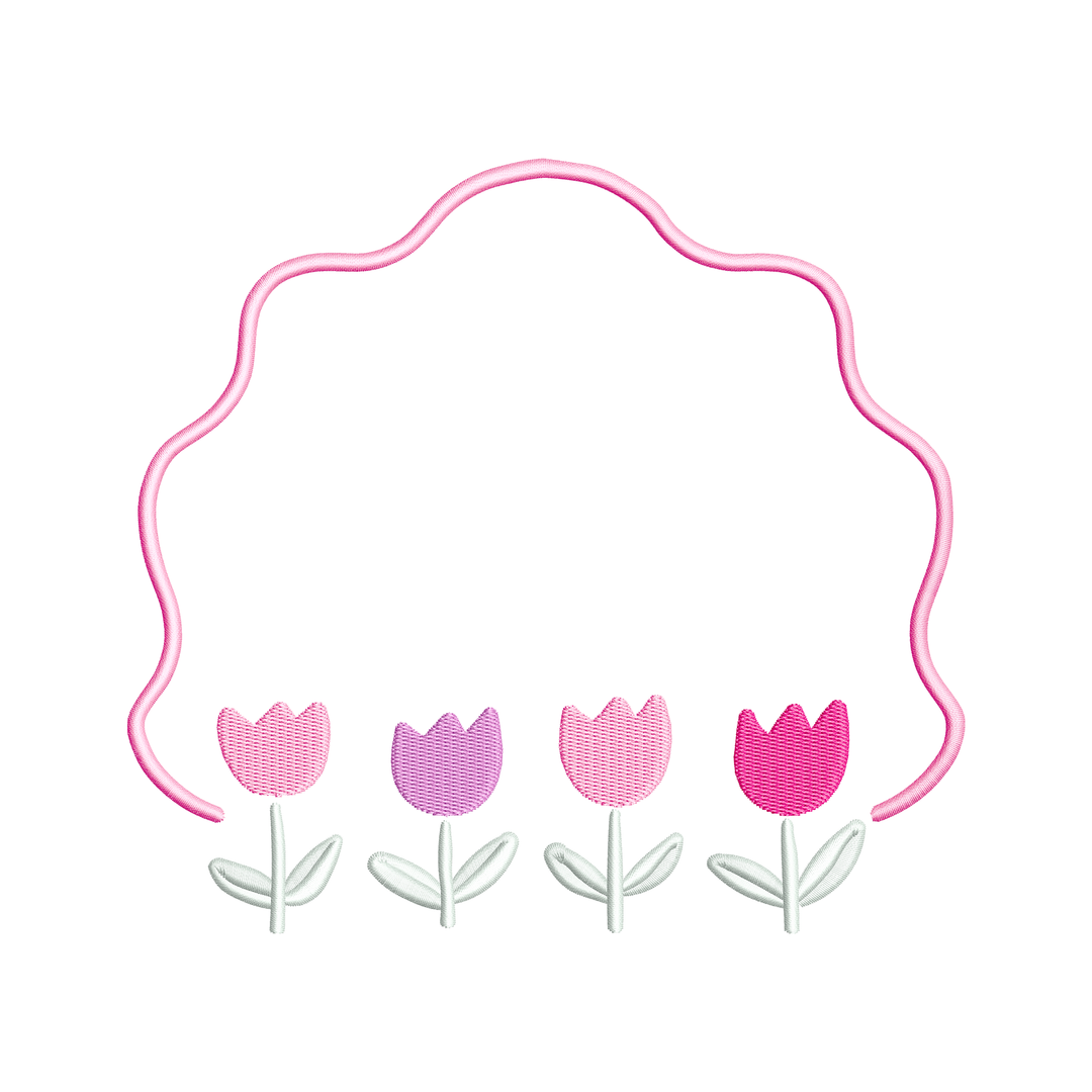 Preppy Tulips Spring Floral Wavy Frame
