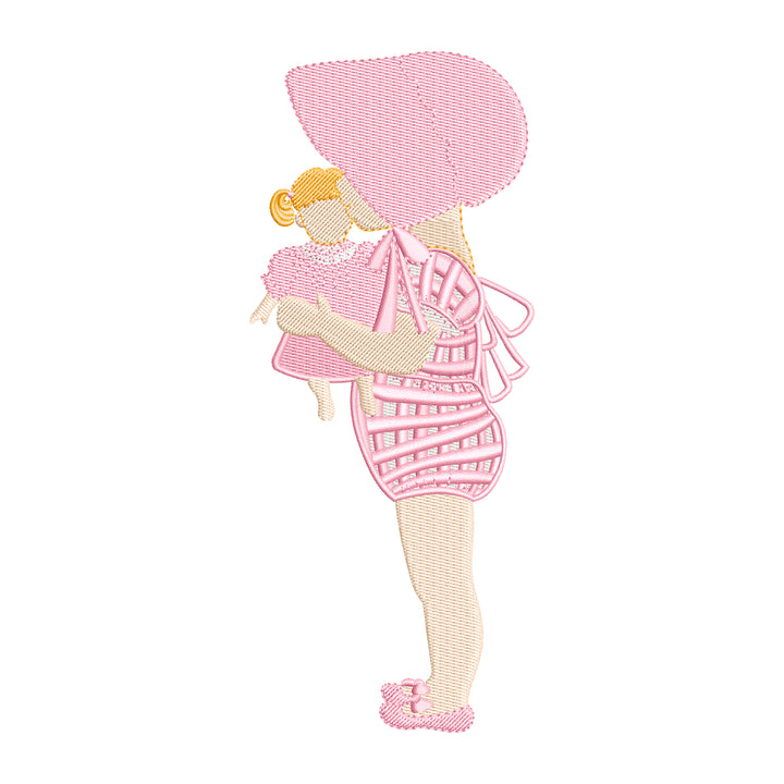 Preppy Girl Holding Doll Embroidery