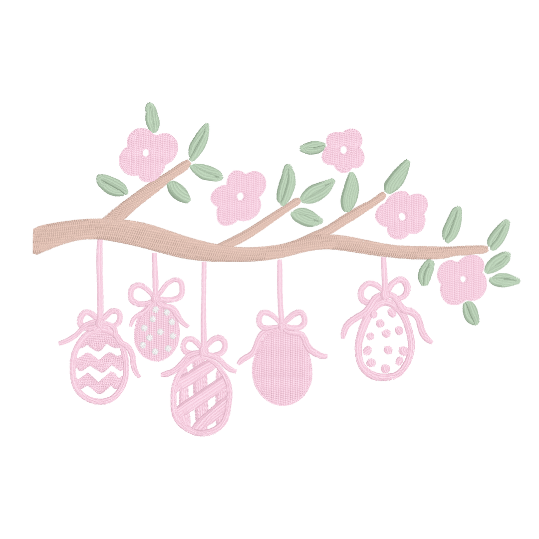 Preppy Easter Eggs Hanging from Floral Branch