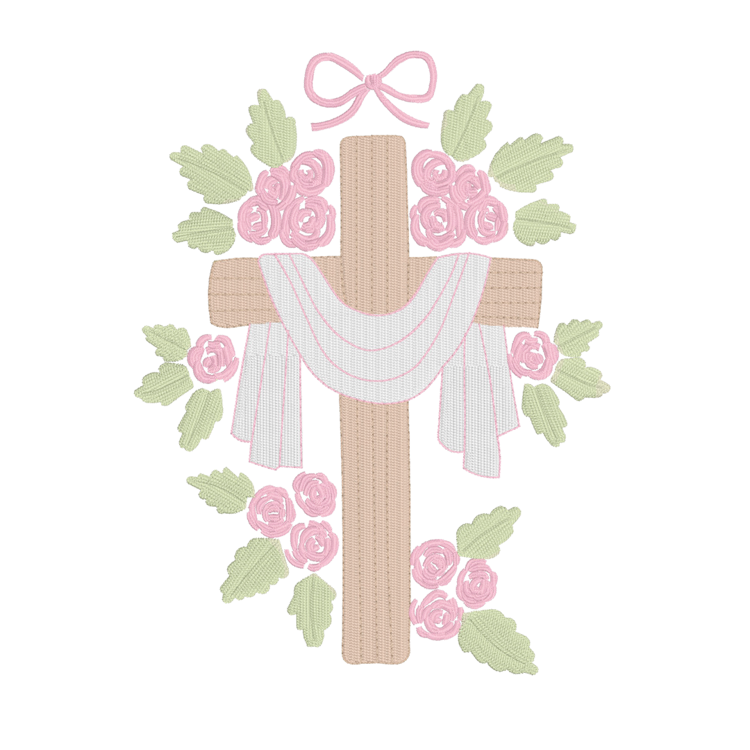 Cross with Flowers &amp; Bow