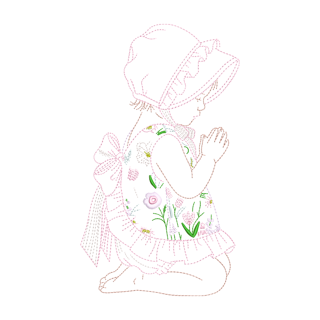 Baby Girl Praying in Floral Outfit
