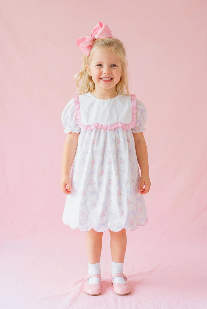 Blush Bow &amp; Rose Woven Dress
