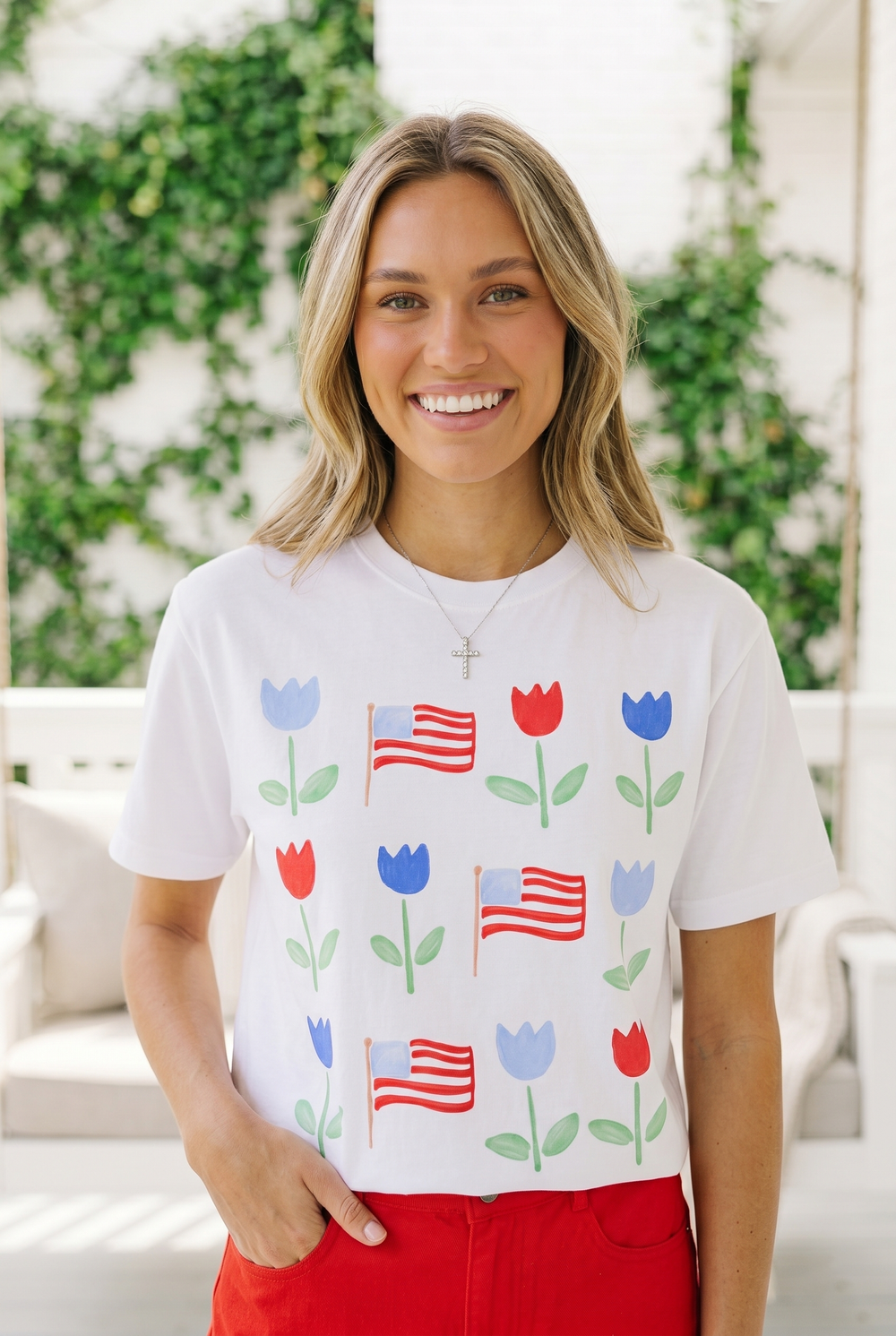 Patriotic Tulip T-Shirt — American Flag Floral Tee