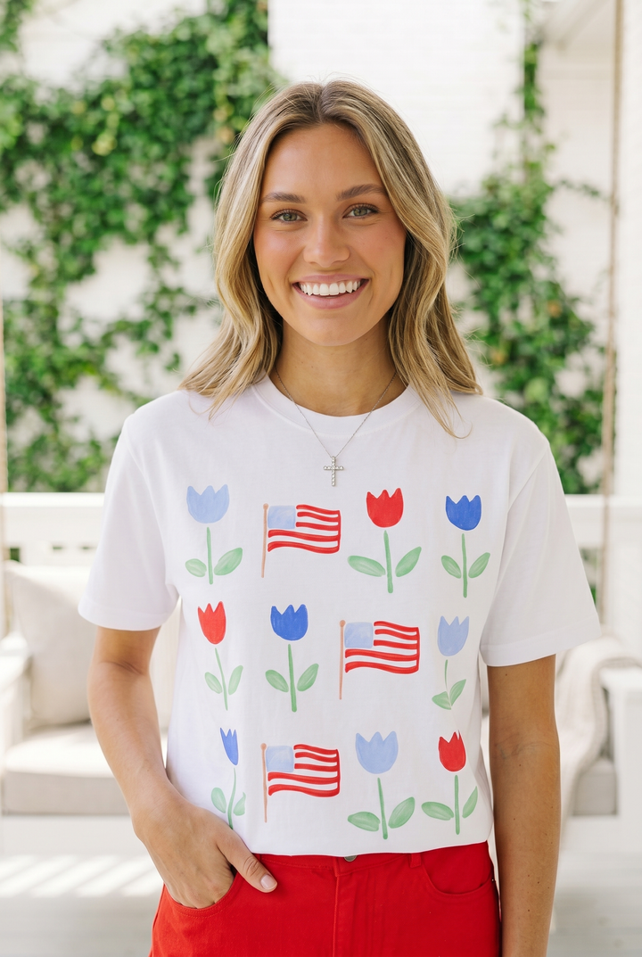 Patriotic Tulip T-Shirt — American Flag Floral Tee