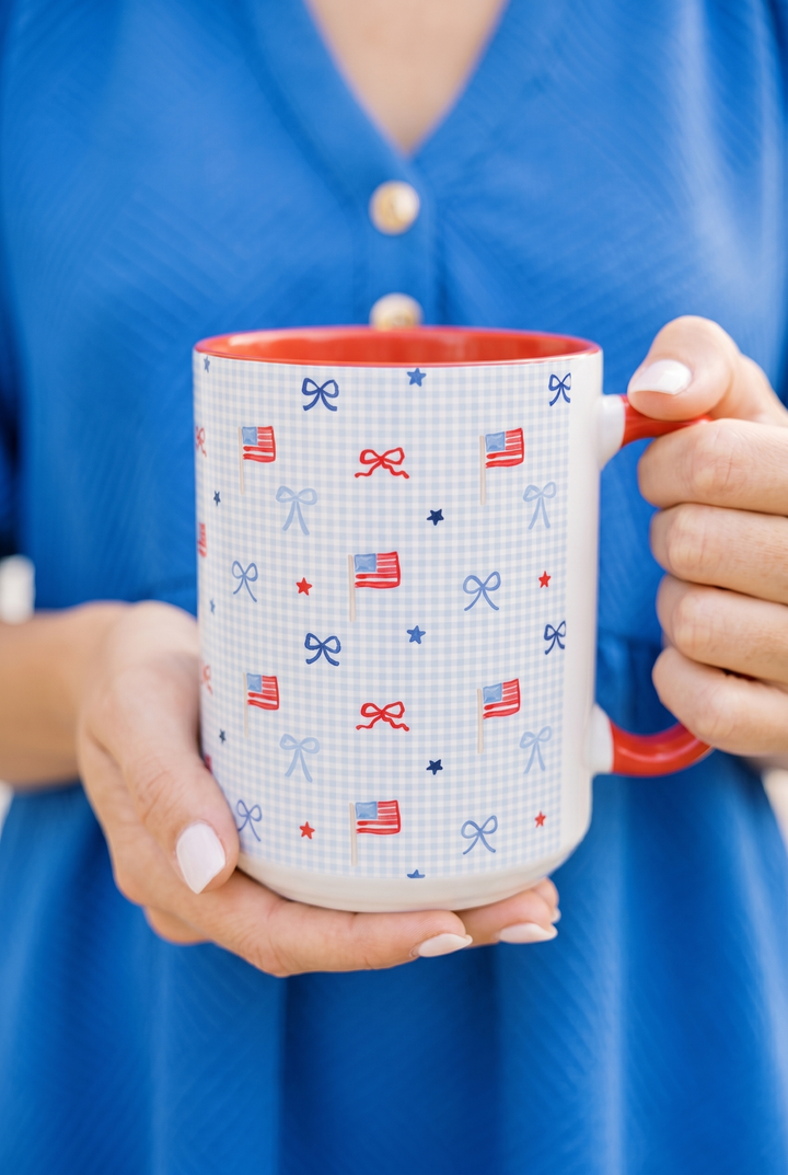 Patriotic Mini Flags &amp; Bows Accent Coffee Mug