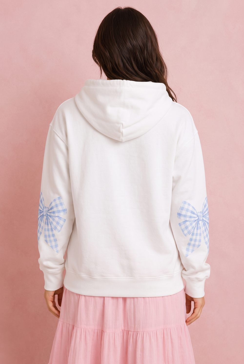 Pastel Floral Pink Cowboy Boot Hoodie | Southern Coquette Fleece Pullover with Blue Gingham Bows