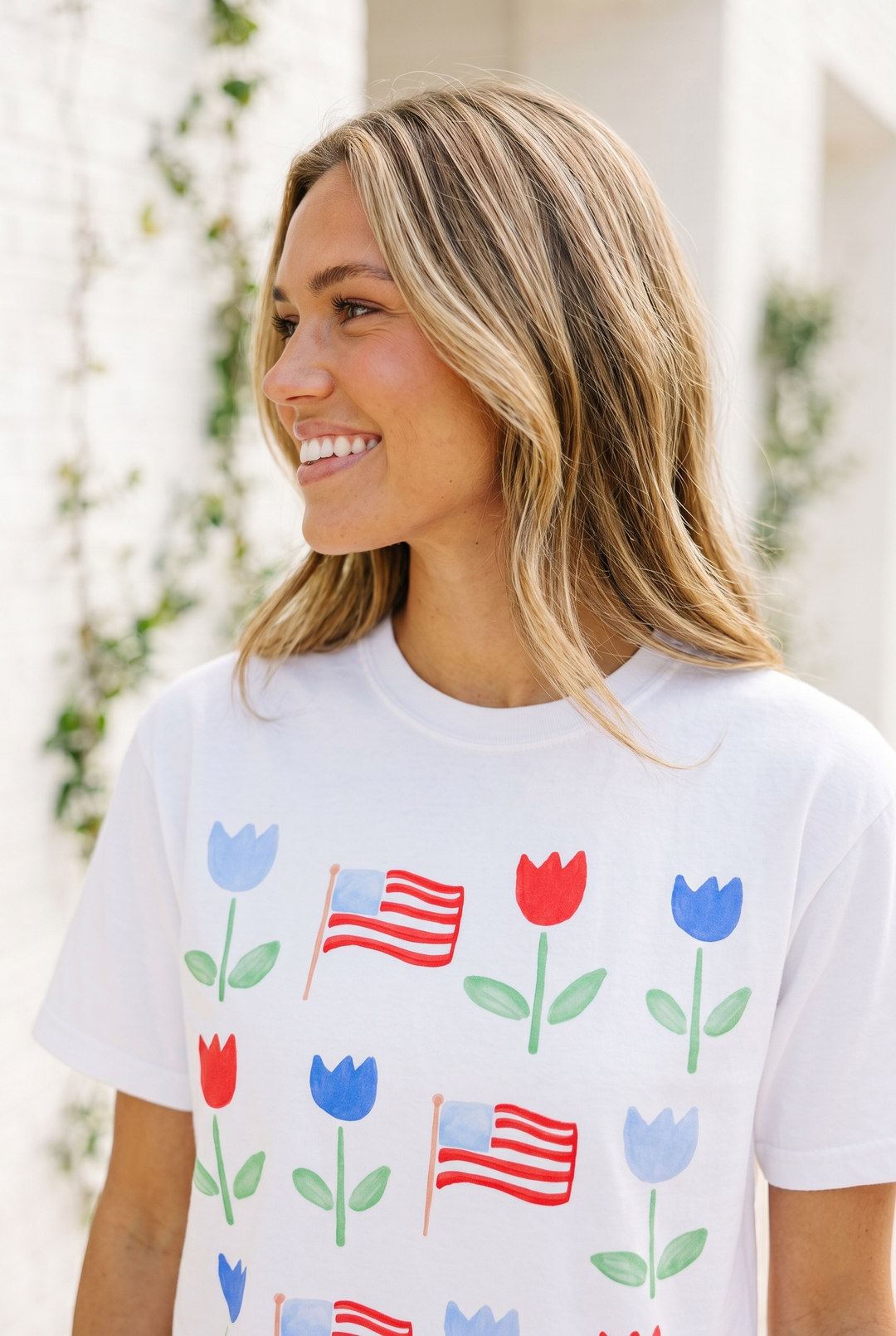 Patriotic Tulip T-Shirt — American Flag Floral Tee