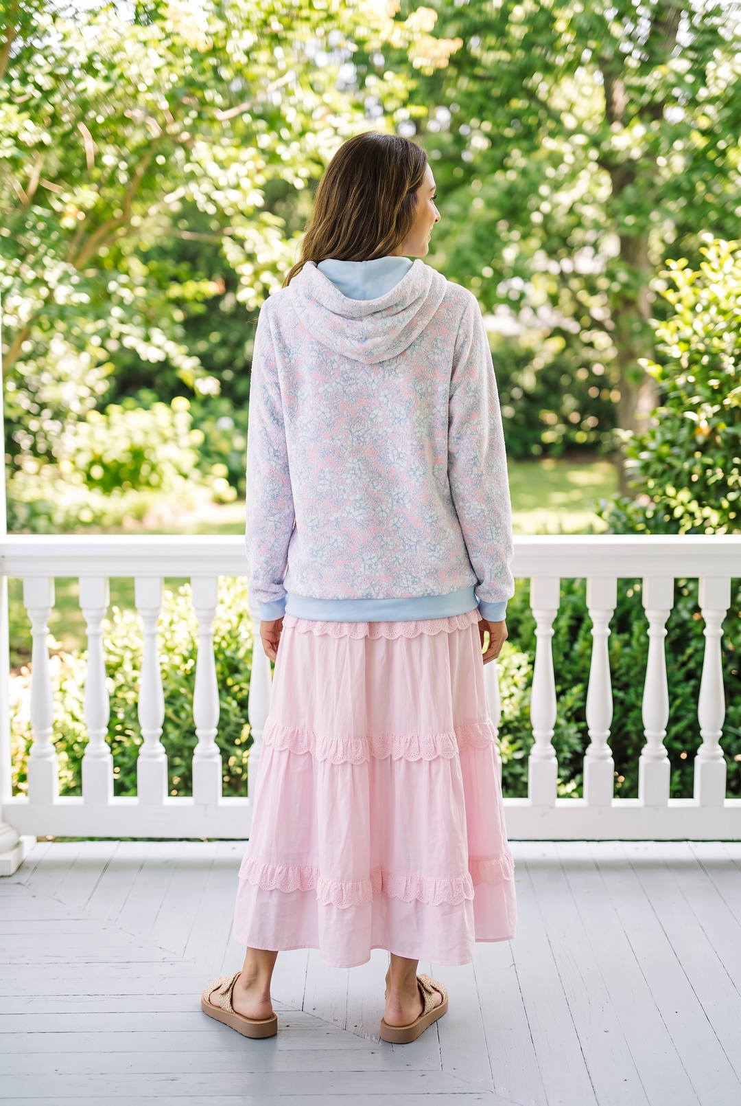 Pastel Floral Half Zip Borg Hoodie | Cozy Sherpa Fleece Pullover with Hood &amp; Kangaroo Pocket