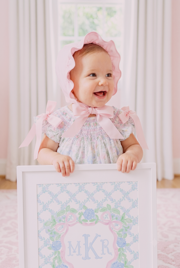 Hydrangea &amp; Bows Crest | Personalized Heirloom Nursery Art