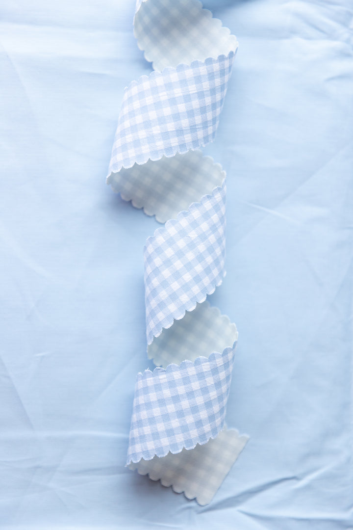 Light Blue Gingham Scallop Edge Ribbon