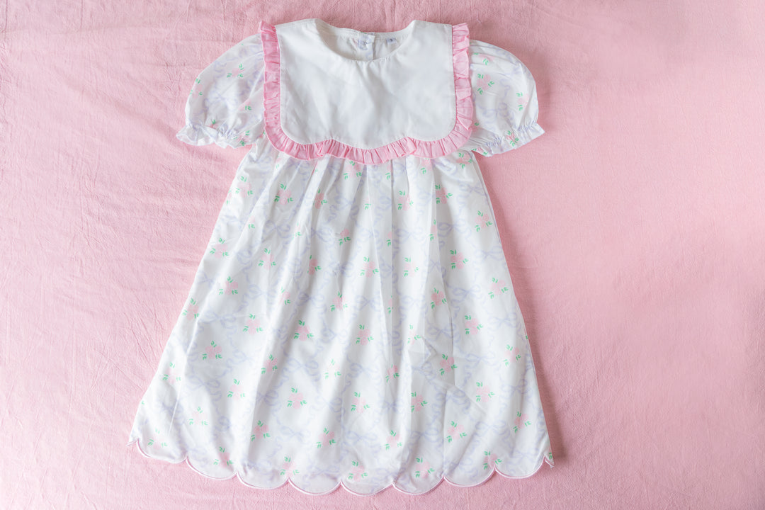 Blush Bow &amp; Rose Woven Dress