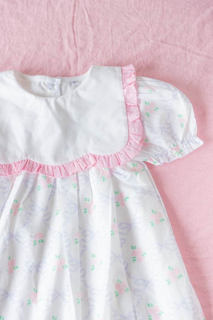 Blush Bow &amp; Rose Woven Dress