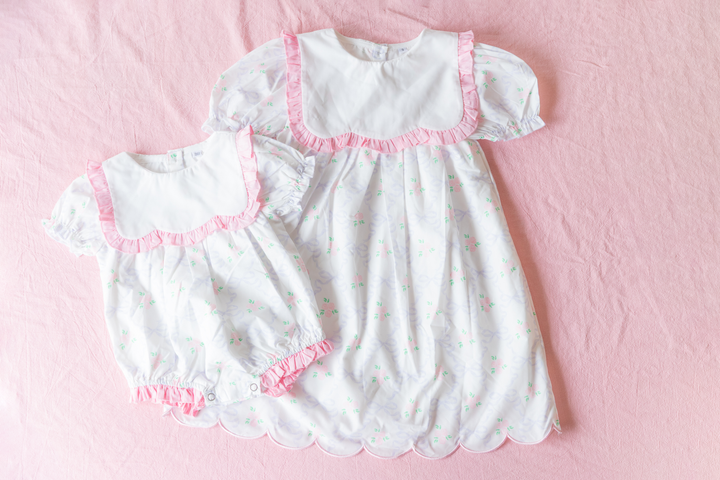 Blush Bow &amp; Rose Woven Dress