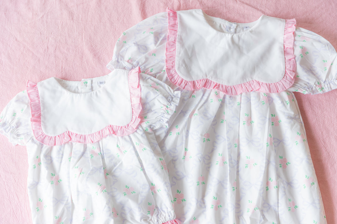 Blush Bow &amp; Rose Woven Dress