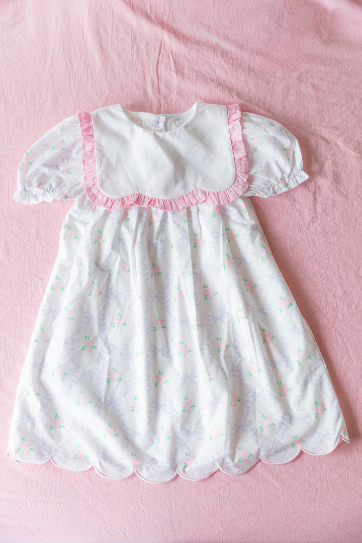Blush Bow &amp; Rose Woven Dress