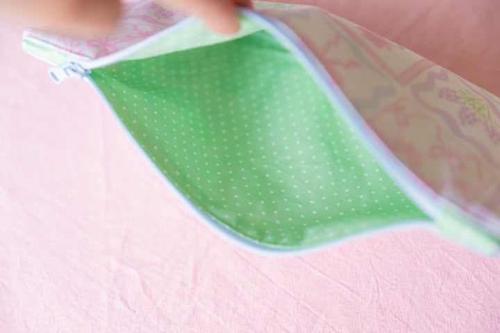 Patchwork Green Polkadot Zipper Pouch