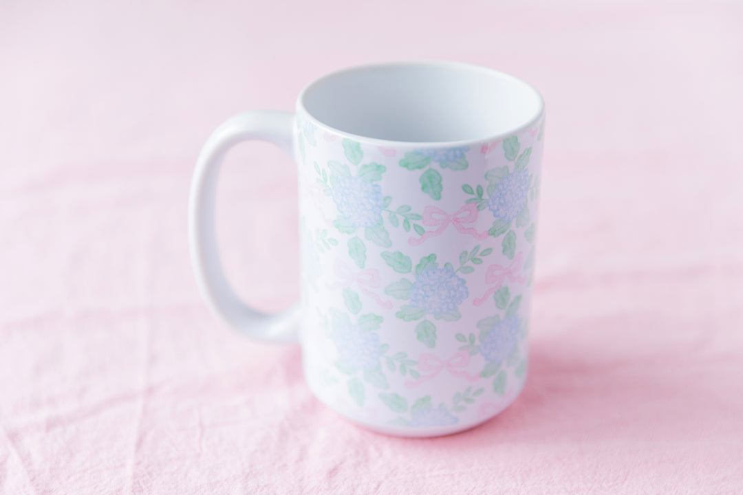 Grandmillennial Hydrangea &amp; Bow Mug 15 oz