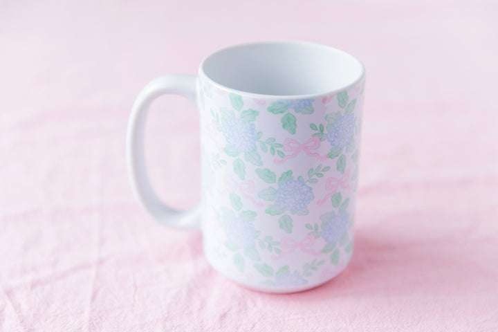 Grandmillennial Hydrangea &amp; Bow Mug 15 oz