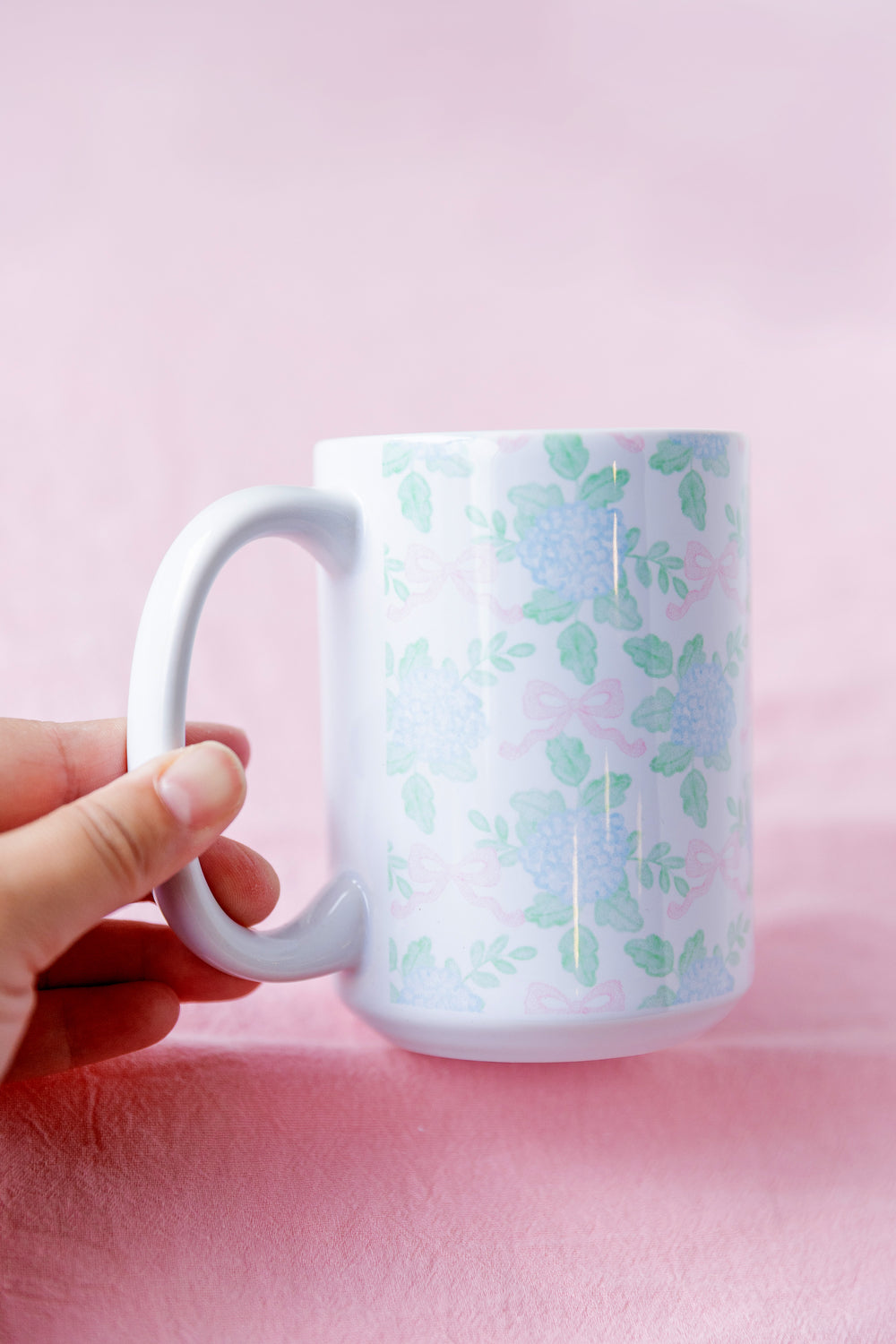 Grandmillennial Hydrangea & Bow Mug 15 oz