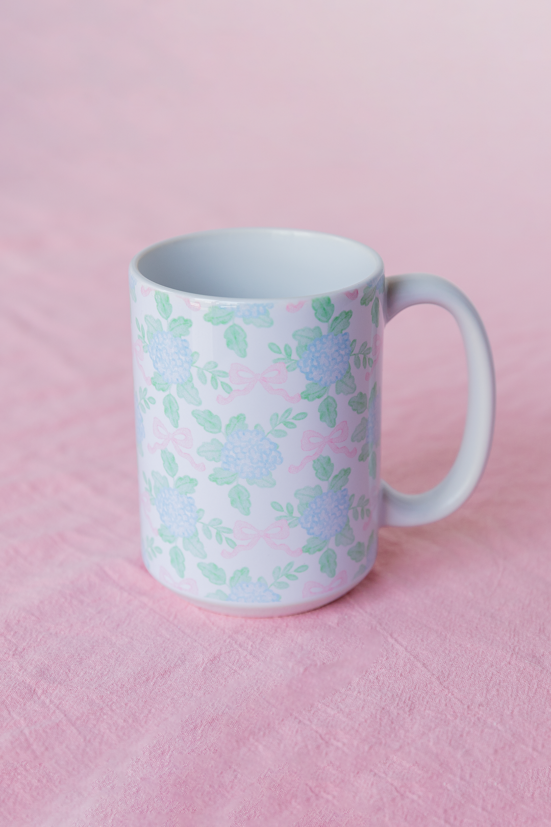 Grandmillennial Hydrangea &amp; Bow Mug 15 oz