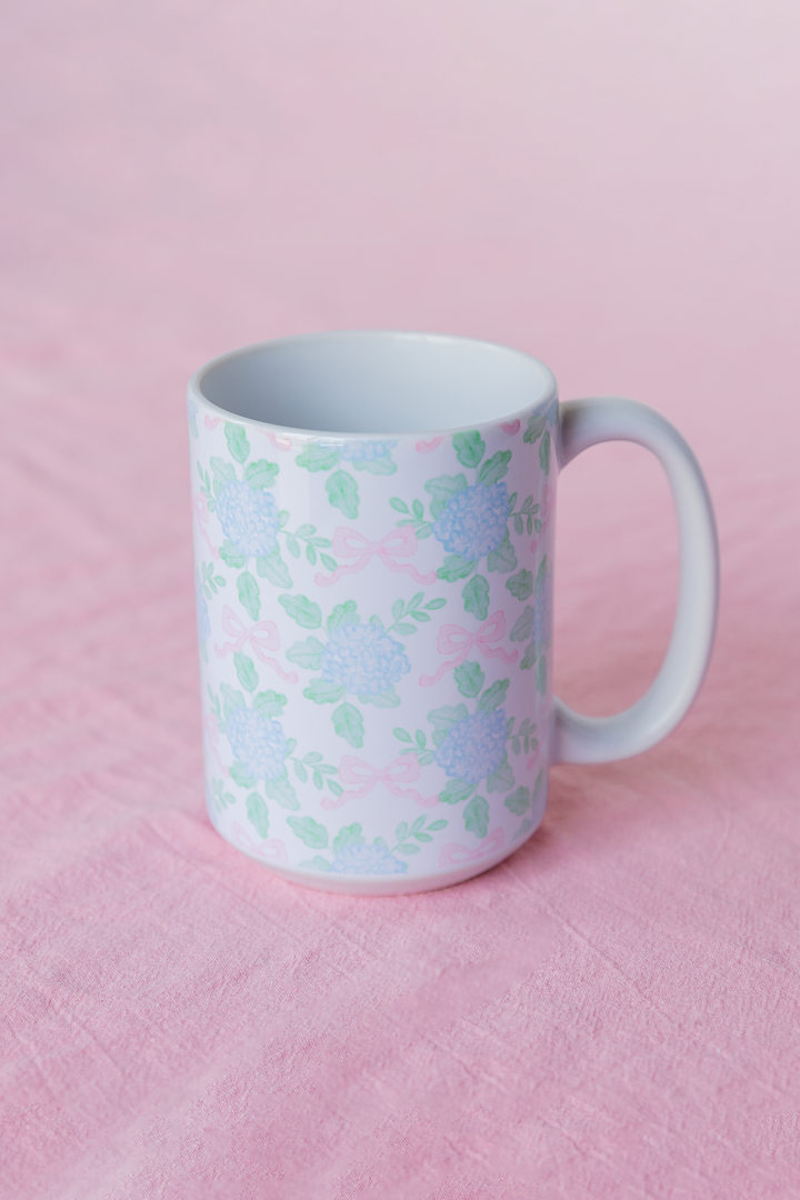 Grandmillennial Hydrangea &amp; Bow Mug 15 oz