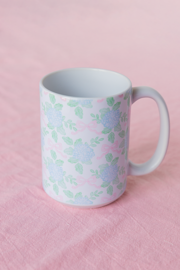 Grandmillennial Hydrangea &amp; Bow Mug 15 oz