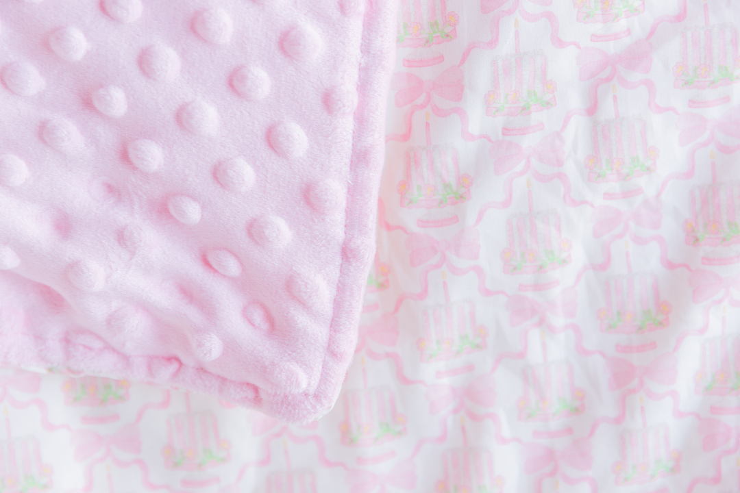 Pink Birthday Cake Minky Dot Baby Blanket