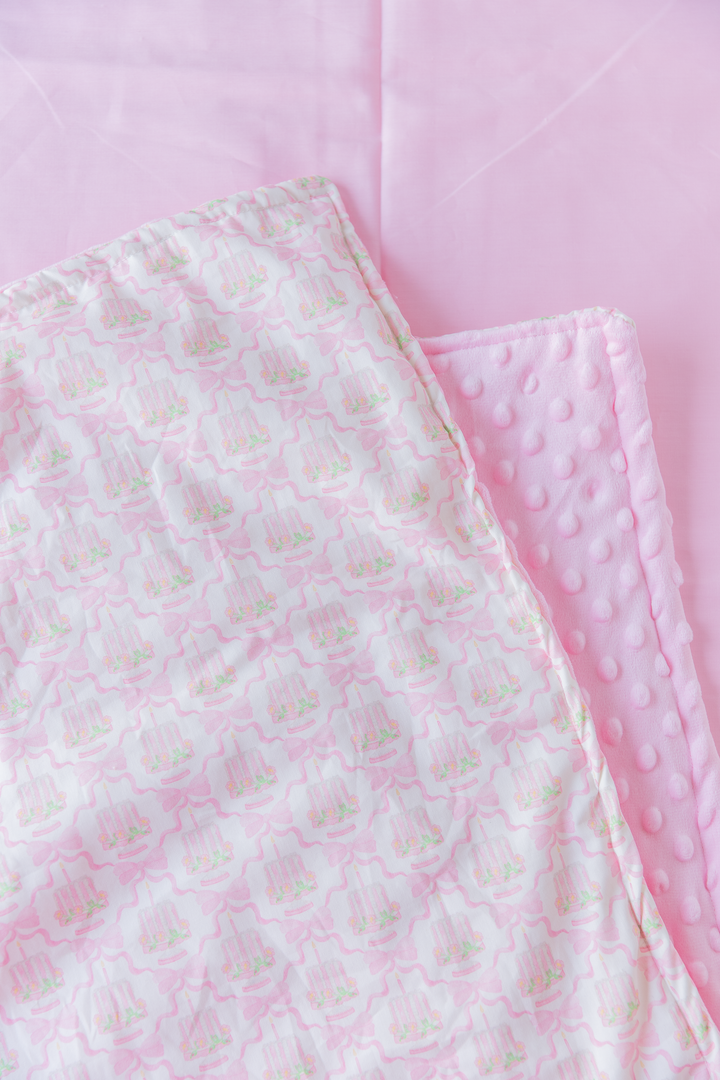 Pink Birthday Cake Minky Dot Baby Blanket