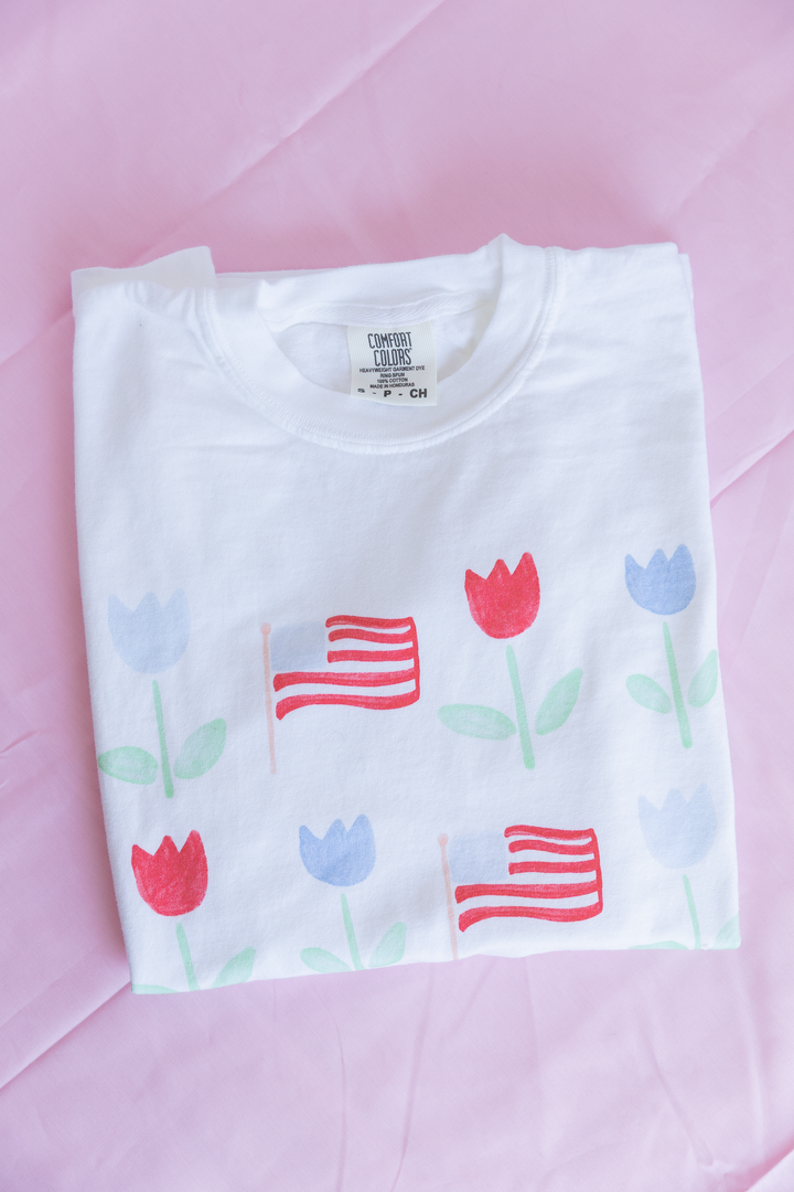 Patriotic Tulip T-Shirt — American Flag Floral Tee