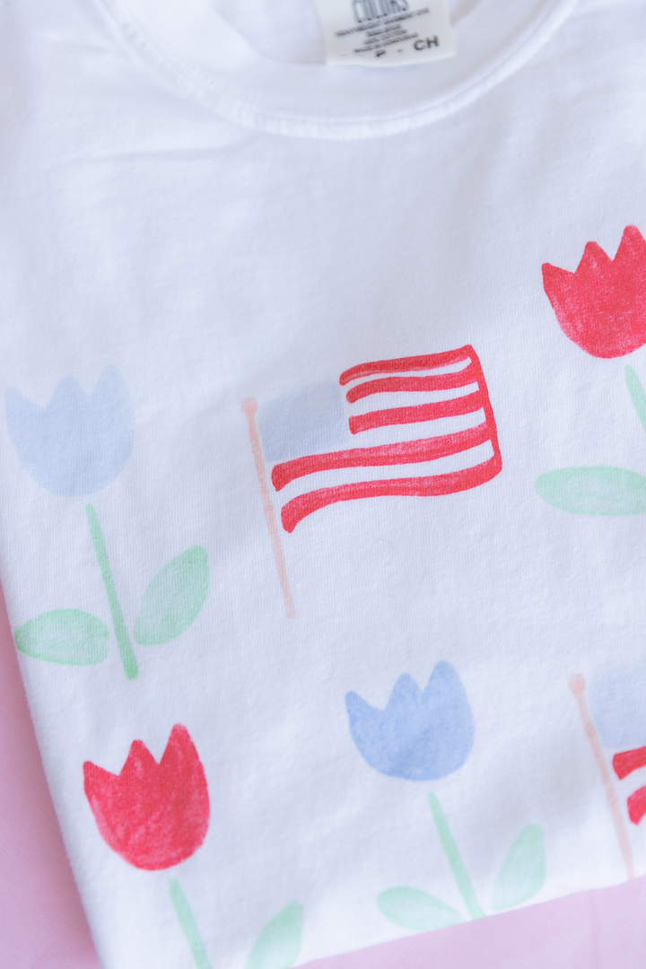 Patriotic Tulip T-Shirt — American Flag Floral Tee